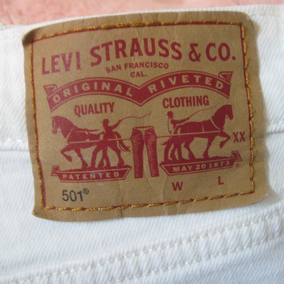 Levis 501 Jean Shorts Women's White Denim Cut Off High Rise Distressed 3… - Picture 2 of 5